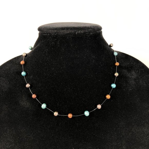 Honora Cultured Multicolor Pearl Strand Necklace. Red/Blue/Gray - Picture 1 of 3